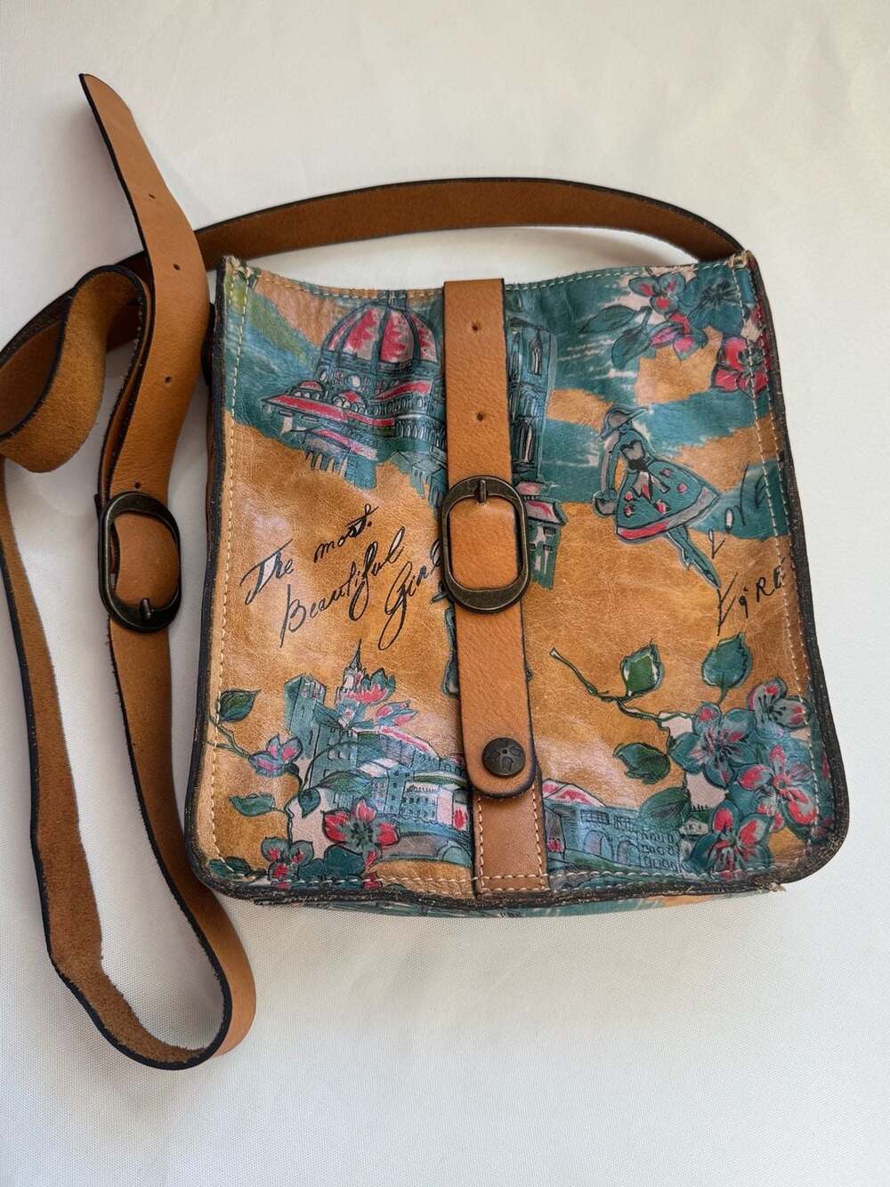 Patricia Nash Italian Leather Florence Floral Crossbody Bag Boho Y2K
